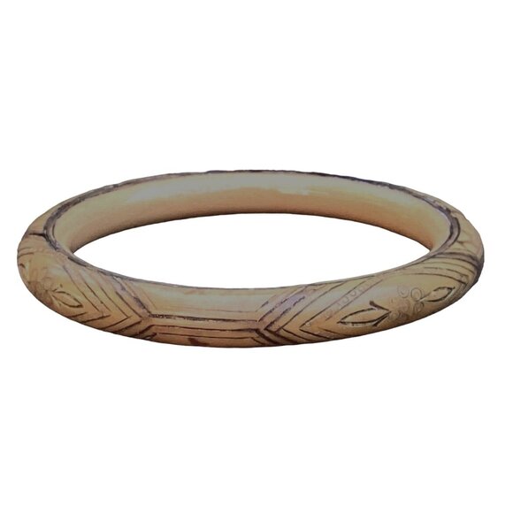 Unique Antique Engraved Amber Bangle Bracelet "Japanned" Gilded - Picture 5 of 11